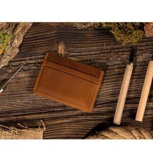 Handmade Brown Genuine Leather Card Holder Wallet | 4-Slot Slim